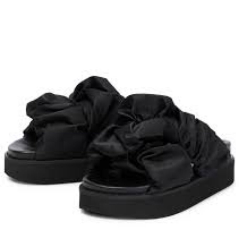 GANNI SATIN RUFFLE SLIDES SANDALS